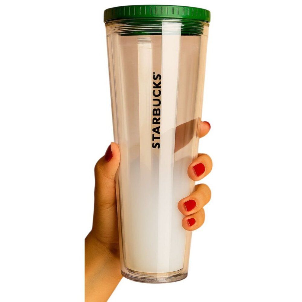 Starbucks 2012 Cold Travel Tumbler Cup Green Lid White Ombre Venti 24 oz